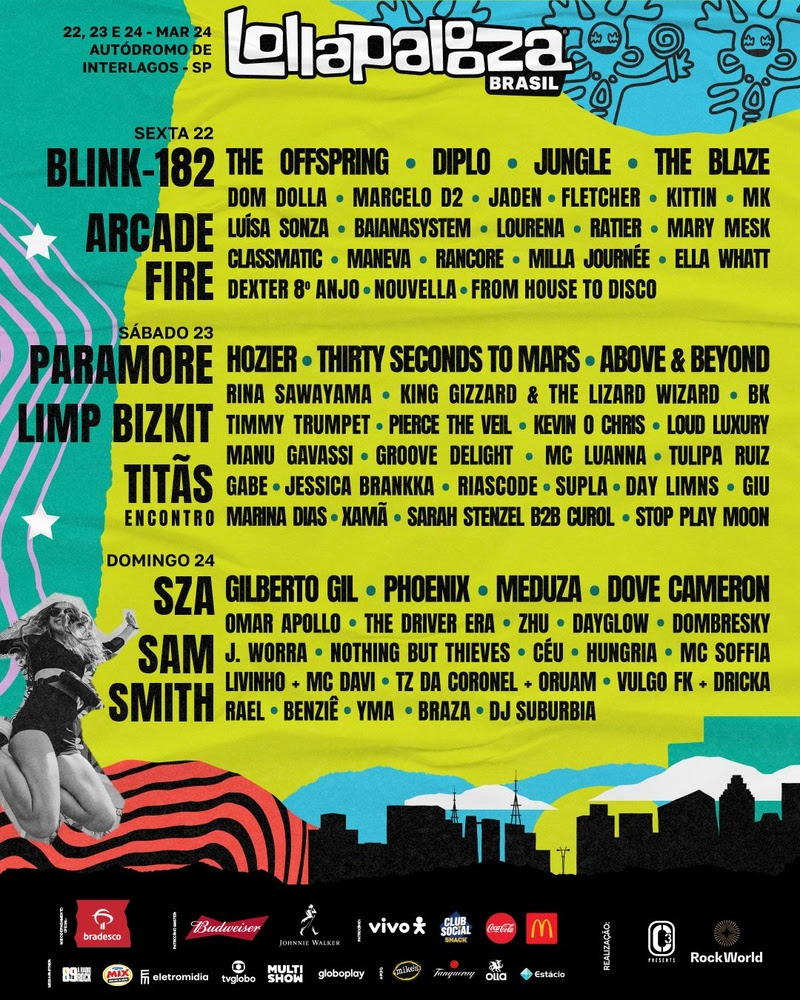 Lollapalooza Brasil 2024 anuncia lineup dividido por dia com os